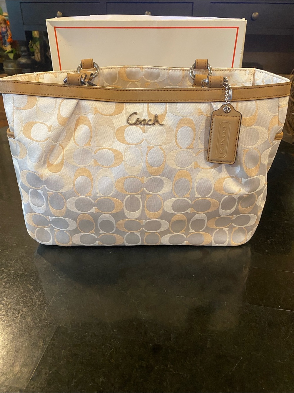 NWT Coach Y2K Beige Signature Tote with Leather Trim Original Box - Picture 6 of 16
